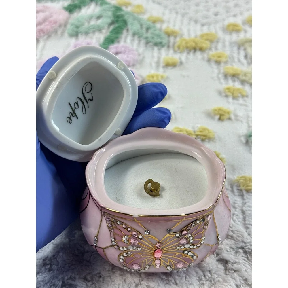 Ardleigh Elliott Wings of Hope Musical Trinket Box Pink Butterfly Porcelain